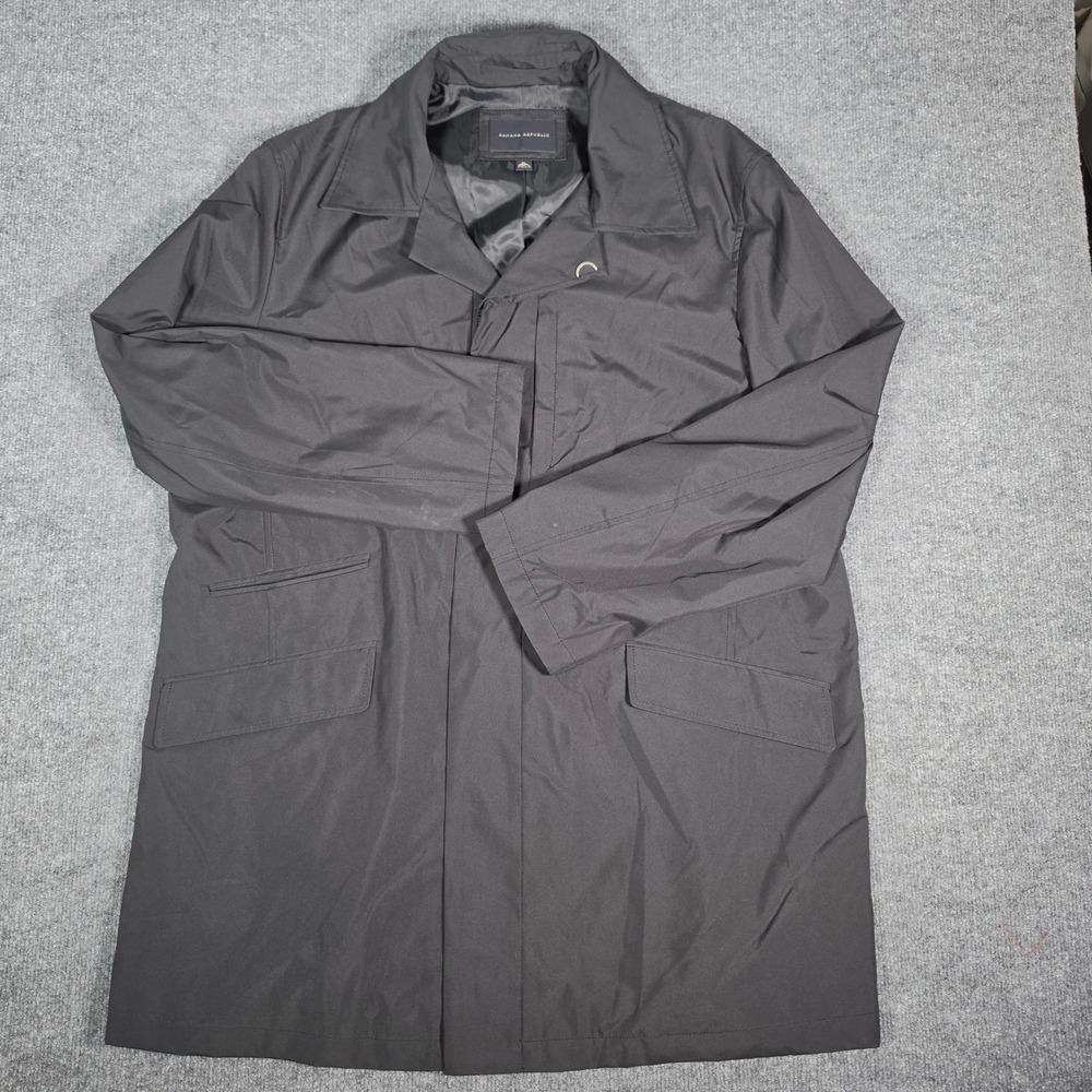 Banana Republic Mens XL Black Tech Car Coat Button Front Lightweight Jacket